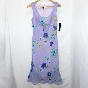 Vintage Y2K Floral Sheer Midi Dress Lavender Fairy M Empire Waist Coquette Bias